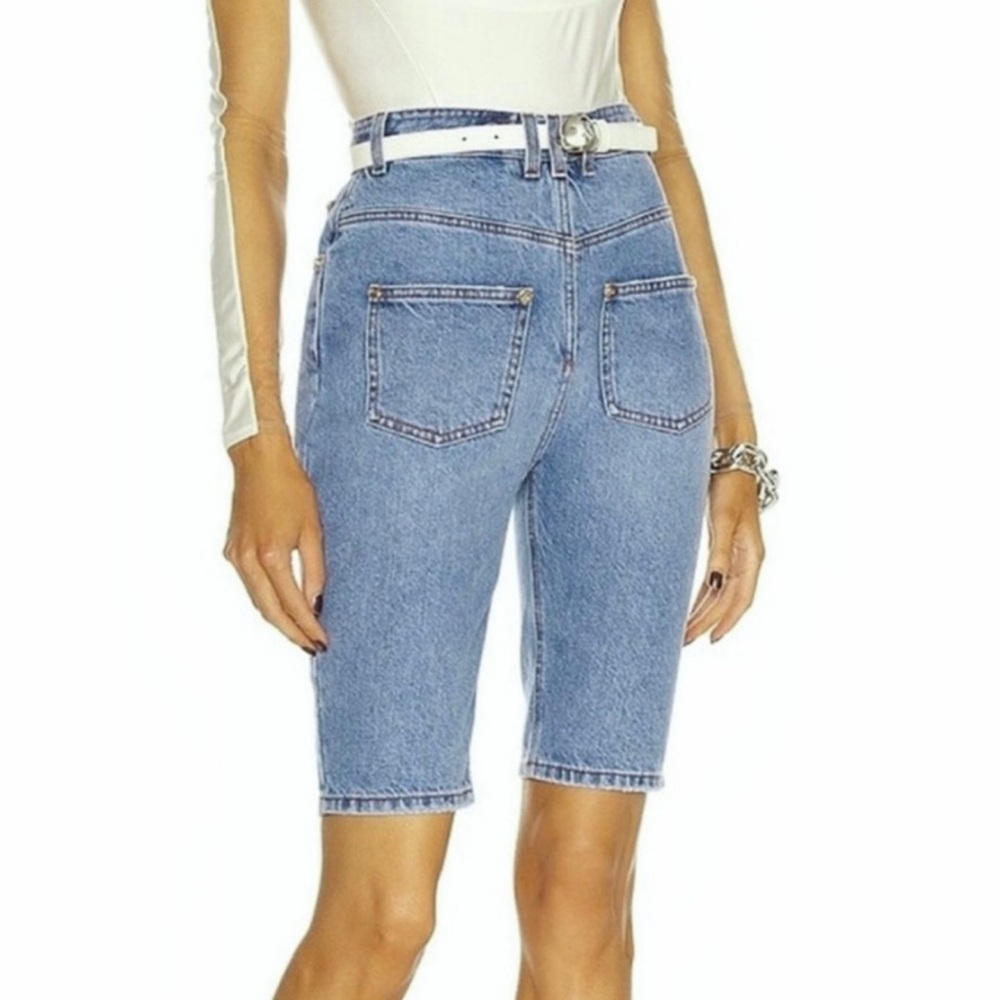 NEW BALMAIN REVOLVE REVERSED DENIM BERMUDA SHORTS